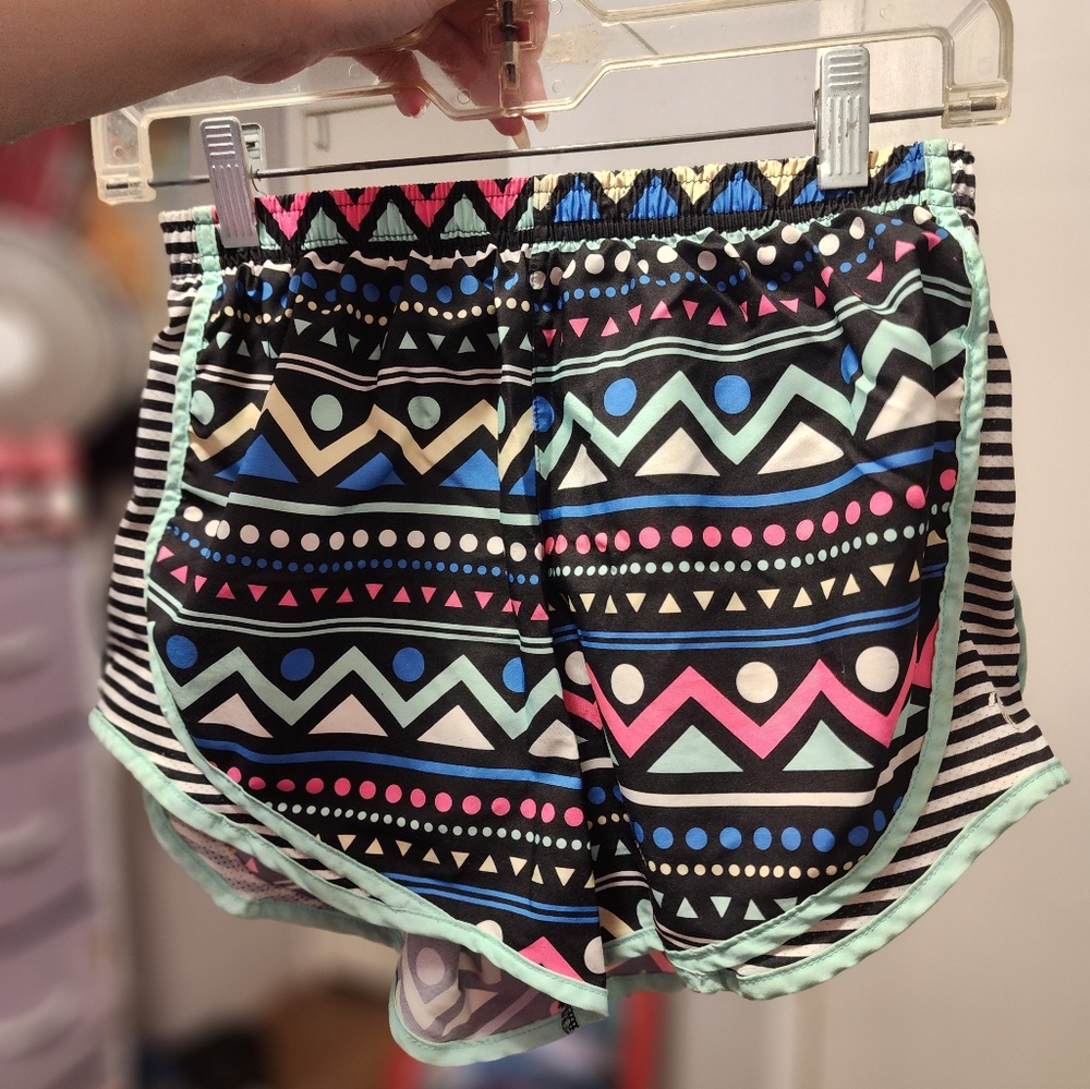 Varsity Spirit Shorts, Size ( S ), Multi Colored Ft. Zig Zag & Poka Dot Pattern.